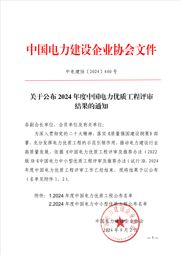 喜報 | 公司監(jiān)理的華能吉魯大安市500MW風電項目榮獲中國電力優(yōu)質工程獎